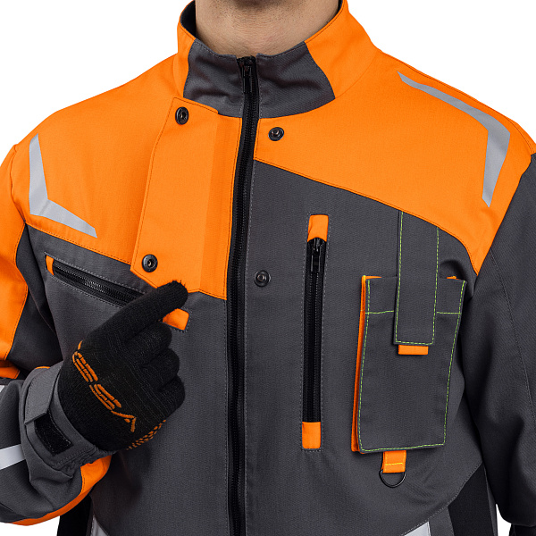 Костюм КОНДА (куртка/брюки), т-серый/оранжевый/черный, тк.смесовая, муж.