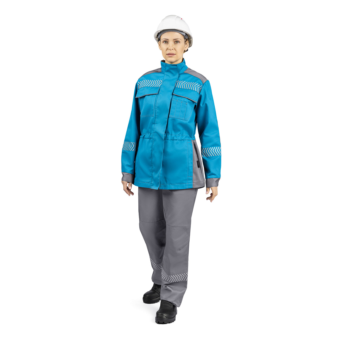 Костюм ЛЕНА (куртка/брюки) бирюза/серый, тк.смесовая, жен.