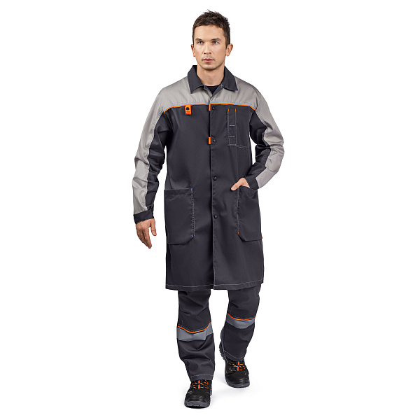 Халат ДОН, тк.смесовая, т-серый/св-серый/оранжевый, муж.