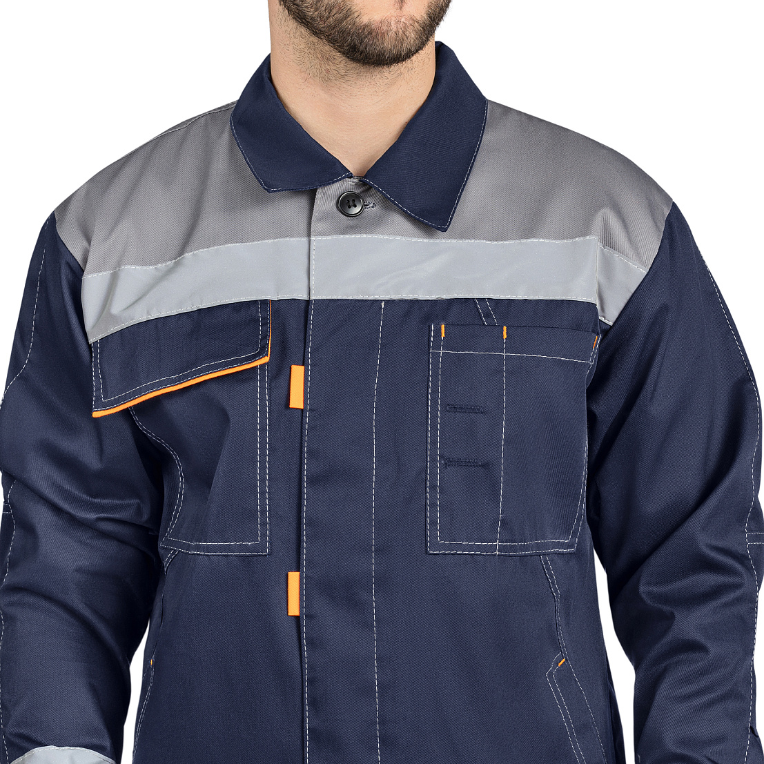 Костюм ДОН (куртка/брюки) т-синий/серый/оранжевый, тк.смесовая, муж.