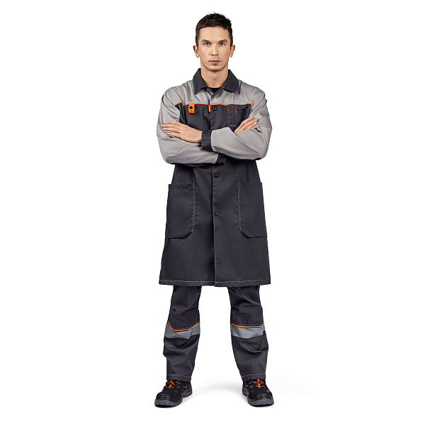 Халат ДОН, тк.смесовая, т-серый/св-серый/оранжевый, муж.