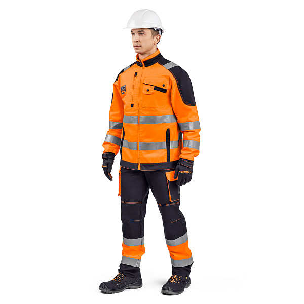 Костюм сигнальный МастВижн 2 (куртка/пк) флуоресцентный оранжевый/черный, тк.смесовая, муж.