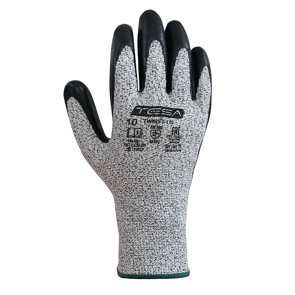 Перчатки TESA TWINS T-110, текстурир. латекс, покрытие ладонной части, манжета, серый/черный