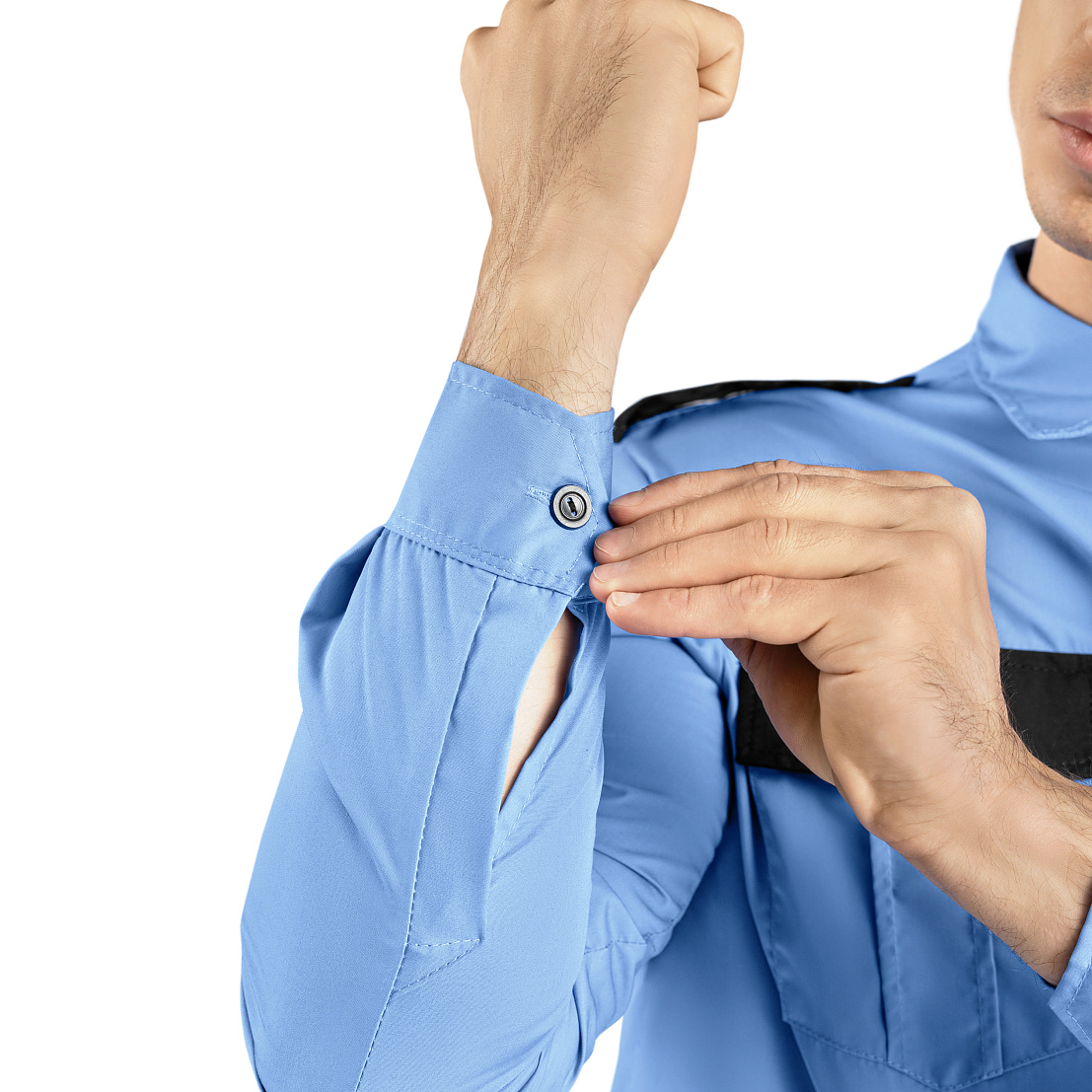 Рубашка охранника с длинным рукавом, синий, 65%па, 35%хлопок, муж.