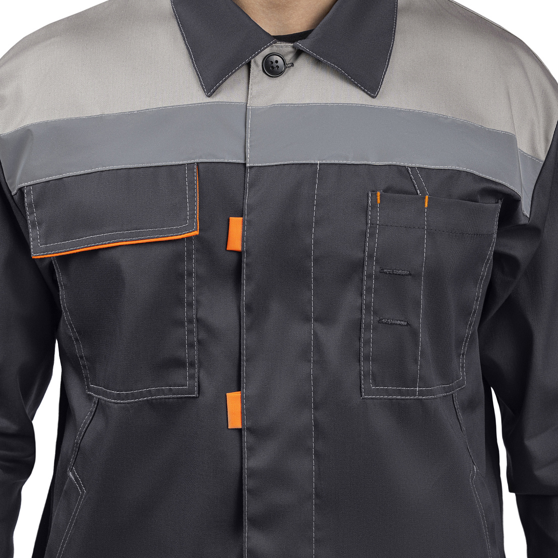 Костюм ДОН (куртка/брюки) т-серый/св-серый/оранжевый, тк.смесовая, муж.