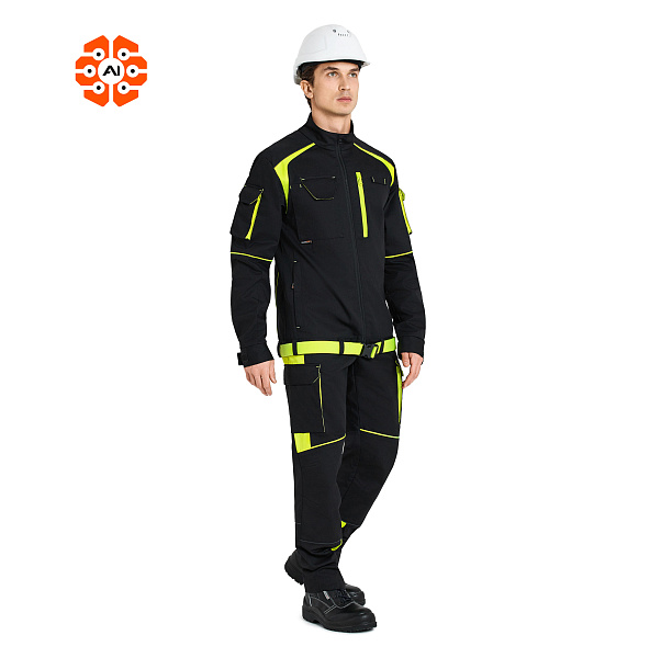 Костюм НАРМАДА (куртка/брюки) черный/лайм, тк.смесовая, муж.