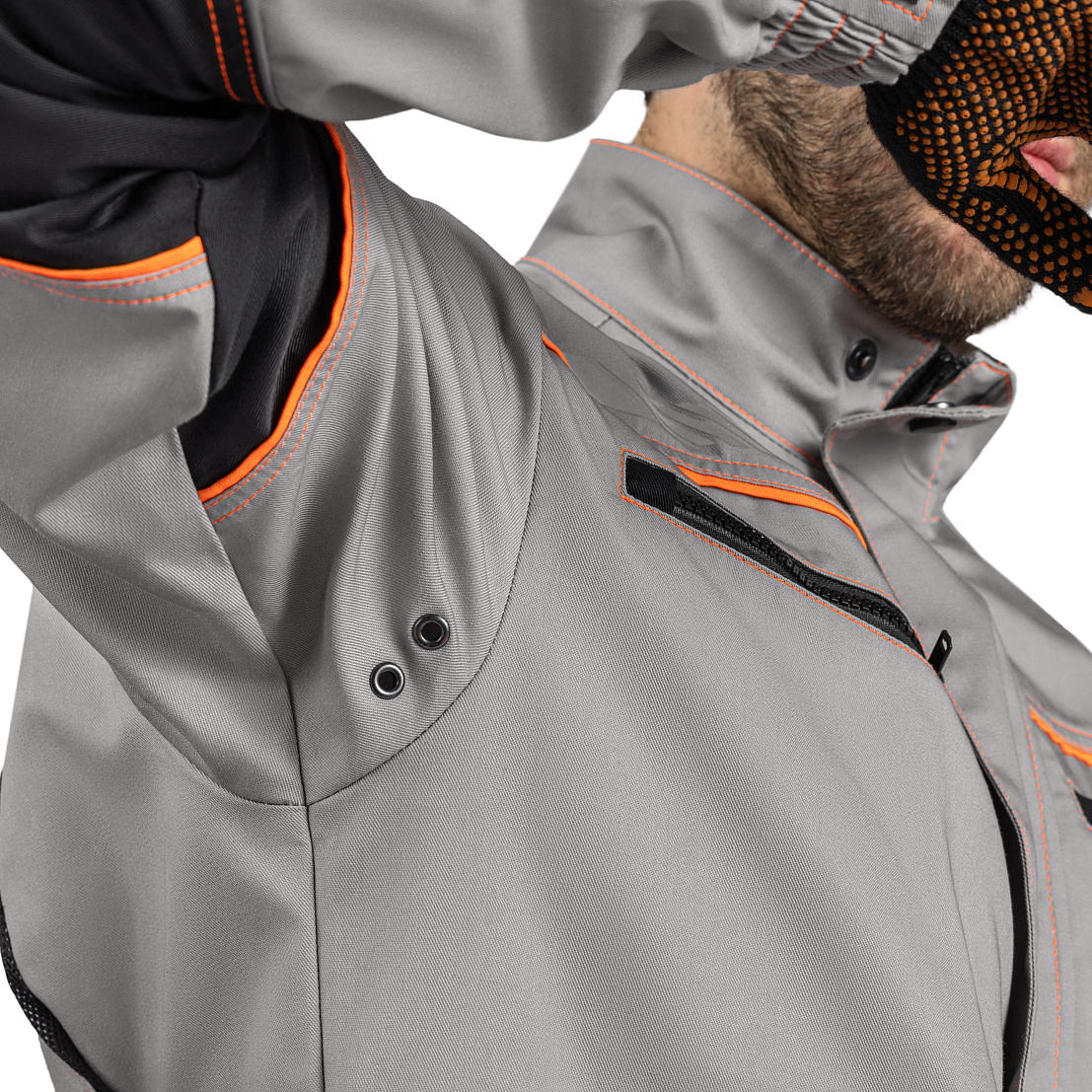 Костюм АРАКС (куртка/брюки) св-серый/черный/оранжевый,тк.смесовая, муж.