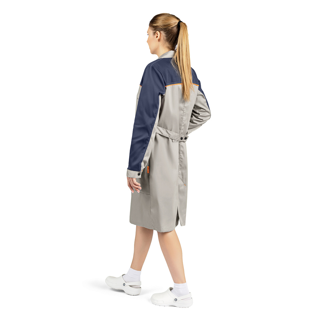 Халат ДОН, тк.смесовая, серый/т-синий/оранжевый, жен.