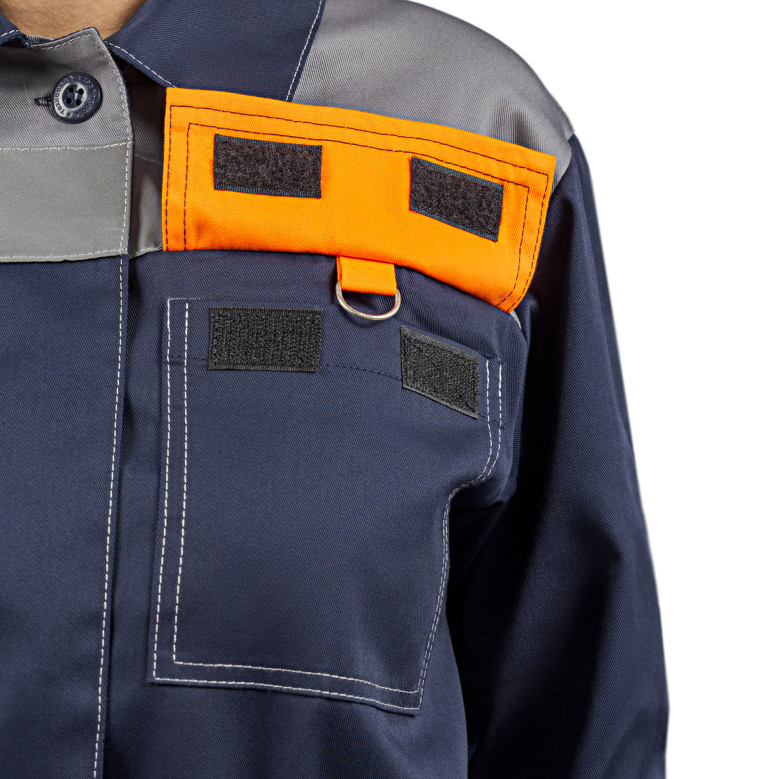 Костюм ДОН (куртка/брюки) т-синий/серый/оранжевый, тк.смесовая, жен.