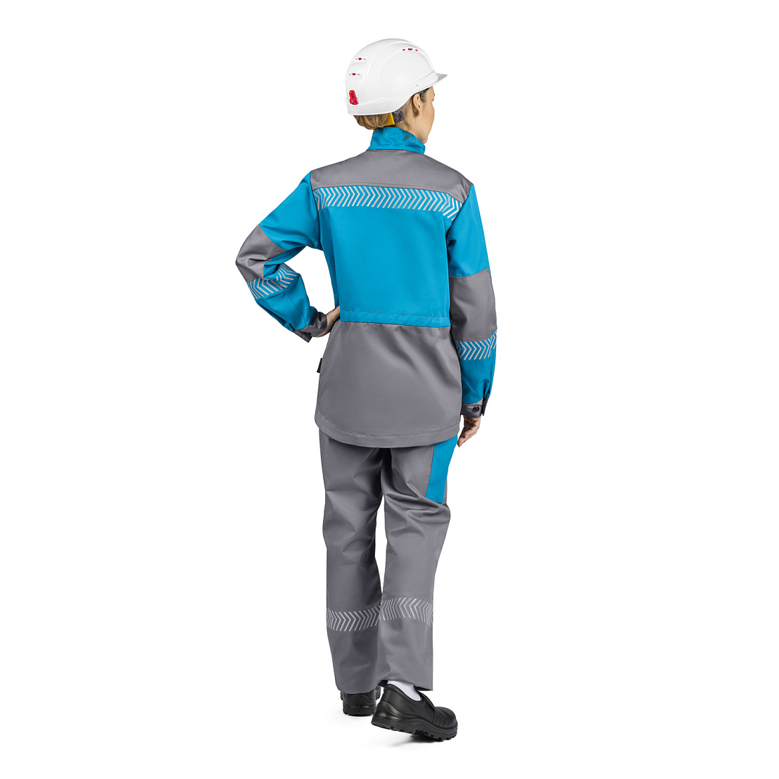 Костюм ЛЕНА (куртка/брюки) бирюза/серый, тк.смесовая, жен.