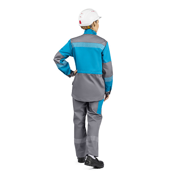 Костюм ЛЕНА (куртка/брюки) бирюза/серый, тк.смесовая, жен.