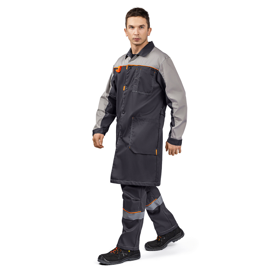 Халат ДОН, тк.смесовая, т-серый/св-серый/оранжевый, муж.