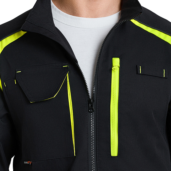 Костюм НАРМАДА (куртка/брюки) черный/лайм, тк.смесовая, муж.