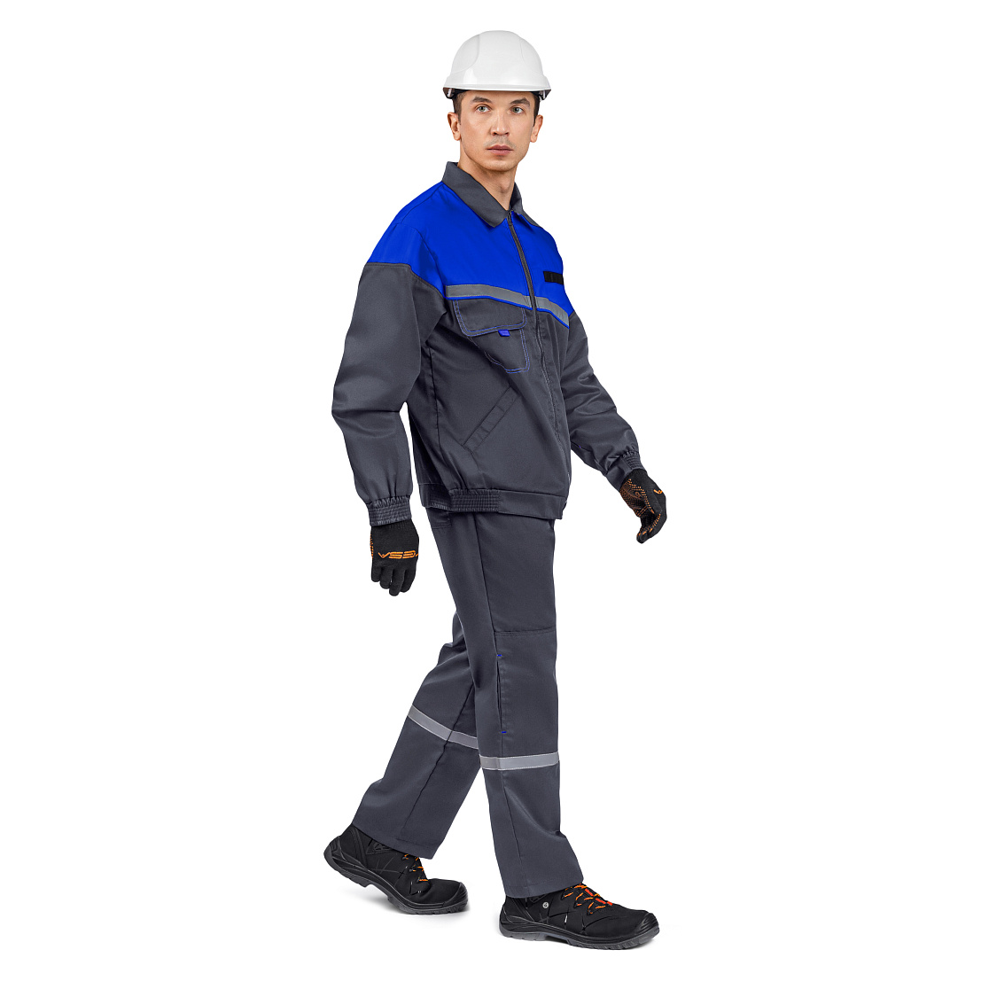 Костюм ЕНИСЕЙ (куртка/брюки) т-серый/василек, тк.смесовая, муж.