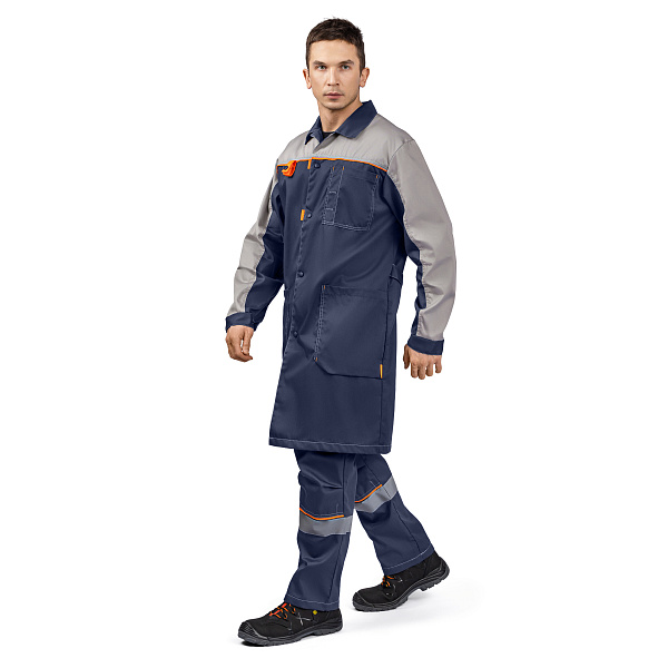 Халат ДОН, тк.смесовая, т-синий/серый/оранжевый, муж.