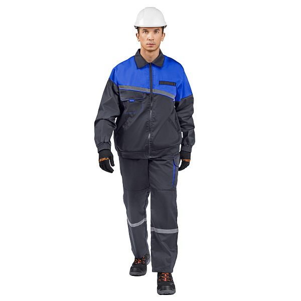 Костюм ЕНИСЕЙ (куртка/брюки) т-серый/василек, тк.смесовая, муж.