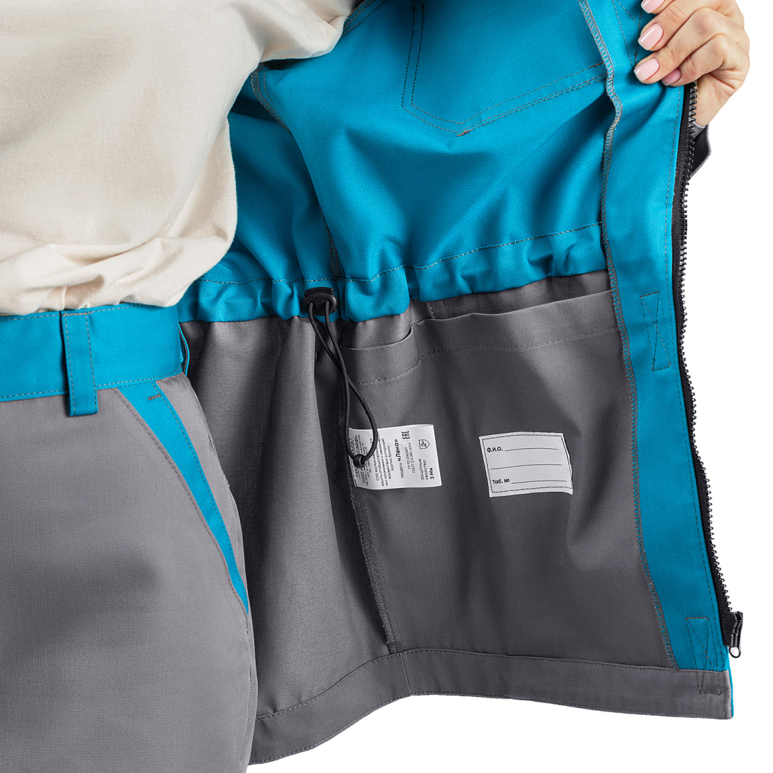 Костюм ЛЕНА (куртка/брюки) бирюза/серый, тк.смесовая, жен.