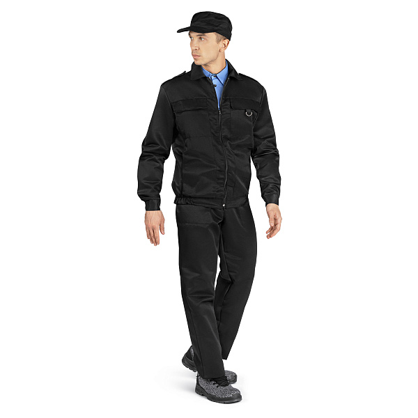 Костюм Охранник летний (куртка/брюки) черный, тк.смесовая, ВО, муж.