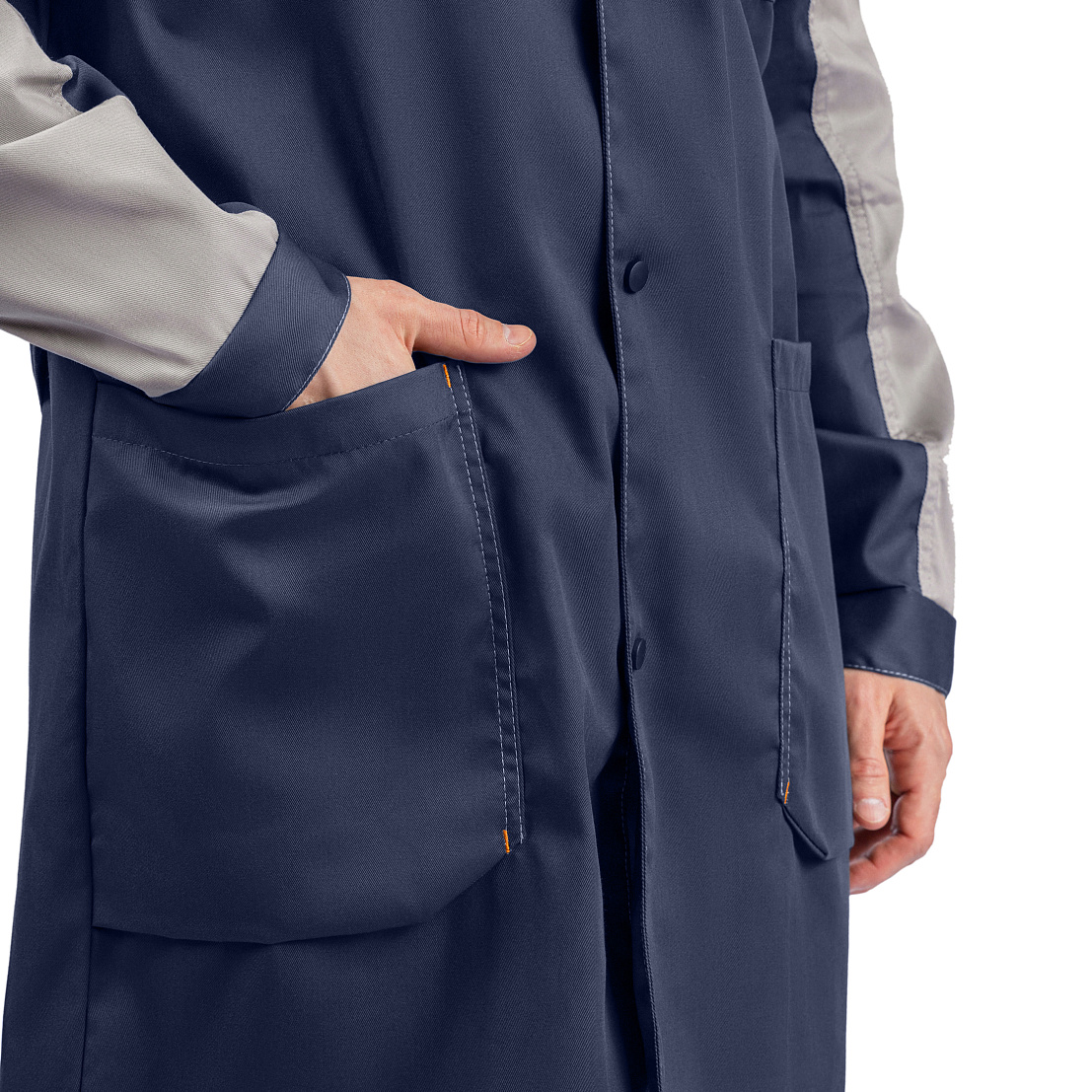 Халат ДОН, тк.смесовая, т-синий/серый/оранжевый, муж.