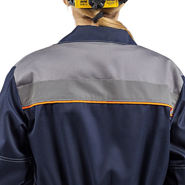 Костюм ДОН (куртка/брюки) т-синий/серый/оранжевый, тк.смесовая, жен.