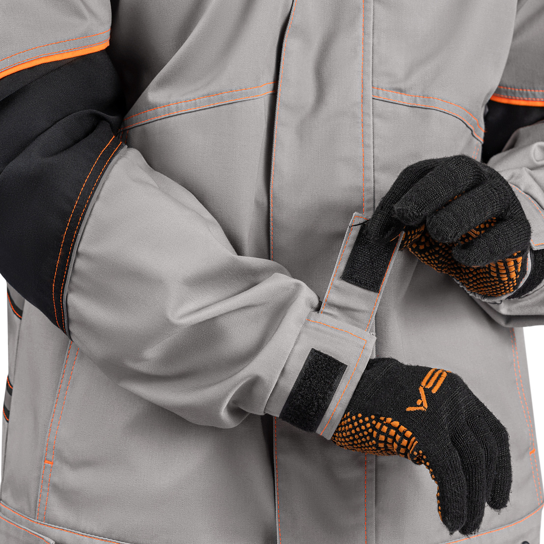 Костюм АРАКС (куртка/брюки) св-серый/черный/оранжевый,тк.смесовая, муж.