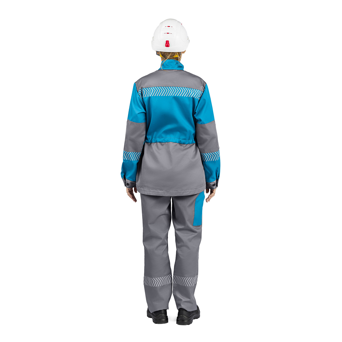 Костюм ЛЕНА (куртка/брюки) бирюза/серый, тк.смесовая, жен.