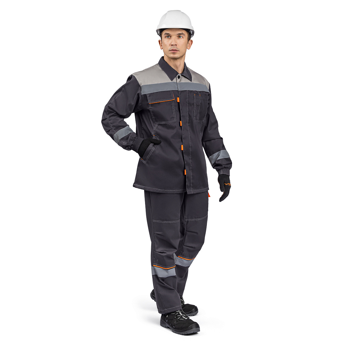 Костюм ДОН (куртка/брюки) т-серый/св-серый/оранжевый, тк.смесовая, муж.