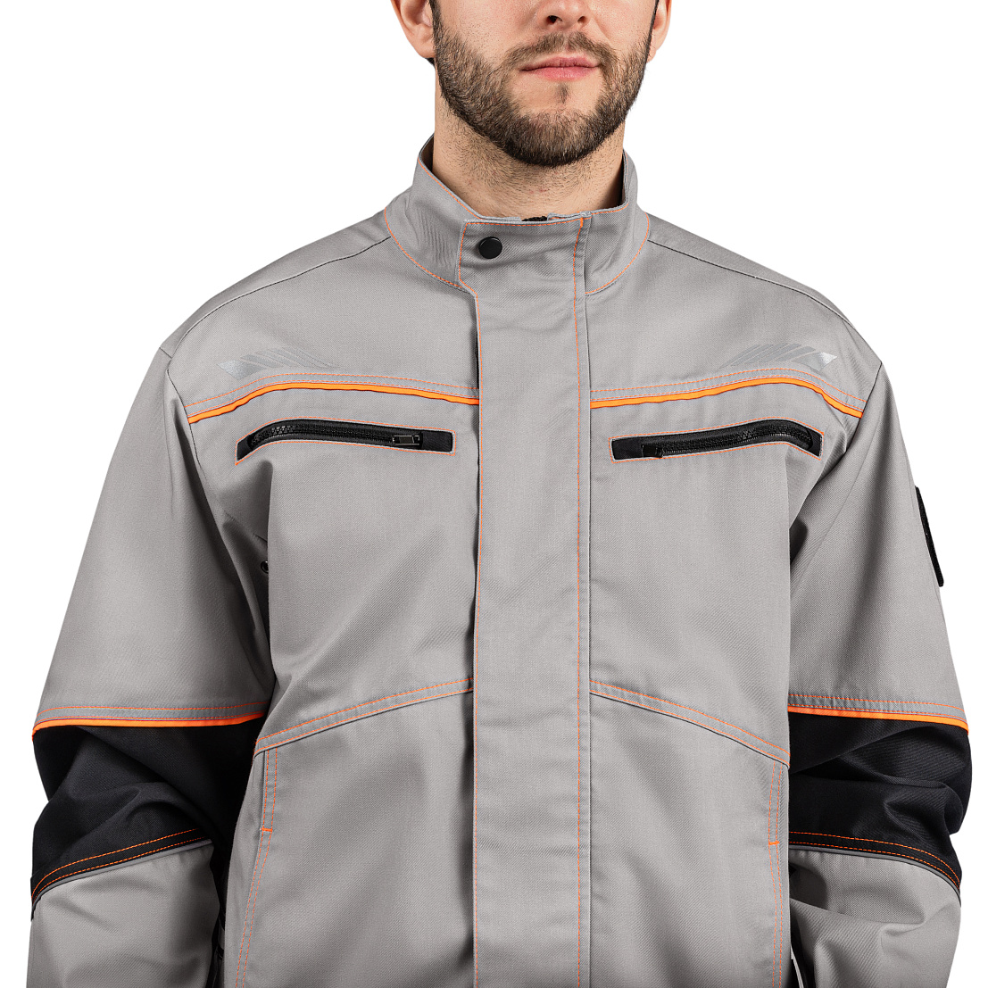 Костюм АРАКС (куртка/брюки) св-серый/черный/оранжевый,тк.смесовая, муж.