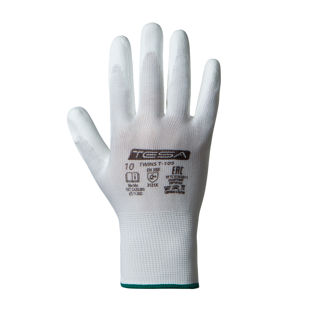 Перчатки TESA TWINS T-105, полиуретан, покрытие ладонной части, манжета, белый