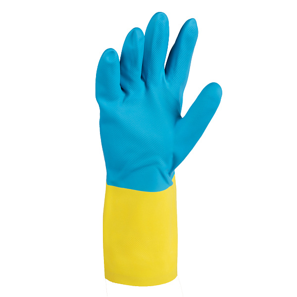 Перчатки TESA COLORCHEM WC-200, латекс и неопрен с хлопковым напылением, синий/желтый 