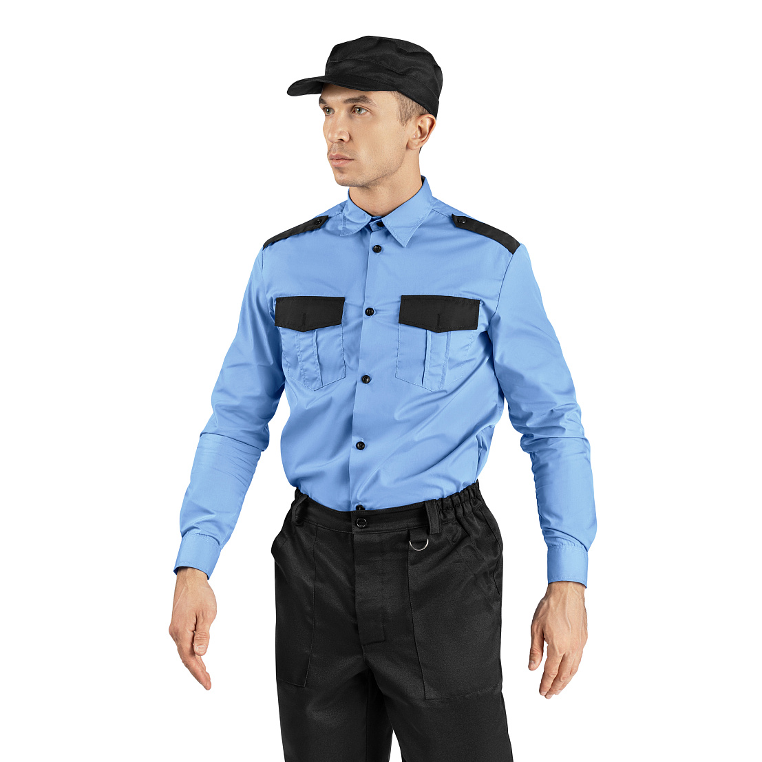 Рубашка охранника с длинным рукавом, синий, 65%па, 35%хлопок, муж.