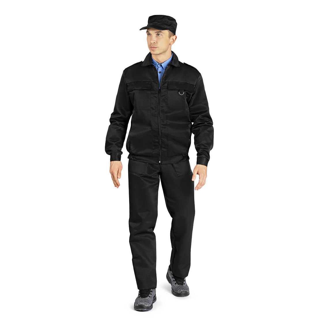 Костюм Охранник летний (куртка/брюки) черный, тк.смесовая, ВО, муж.
