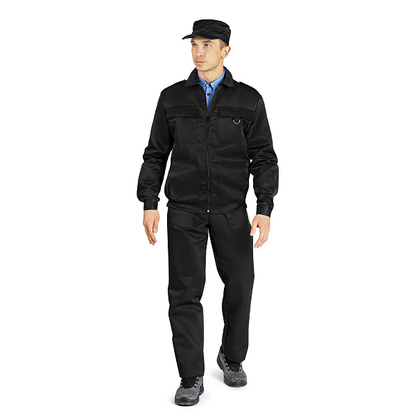 Костюм Охранник летний (куртка/брюки) черный, тк.смесовая, ВО, муж.