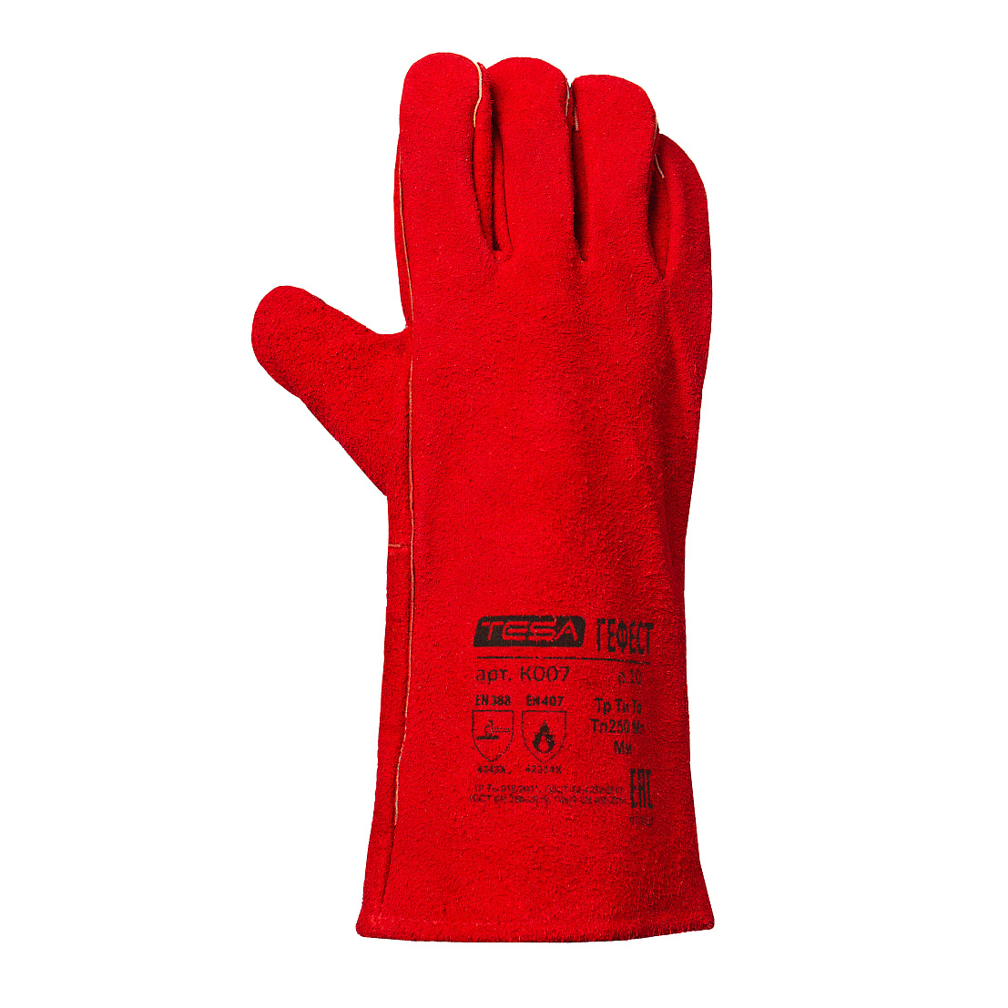 Перчатки-краги TESA ГЕФЕСТ арт. К007, спилок 1,2мм, 350мм, красные