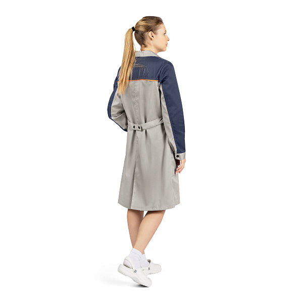 Халат ДОН, тк.смесовая, серый/т-синий/оранжевый, жен.