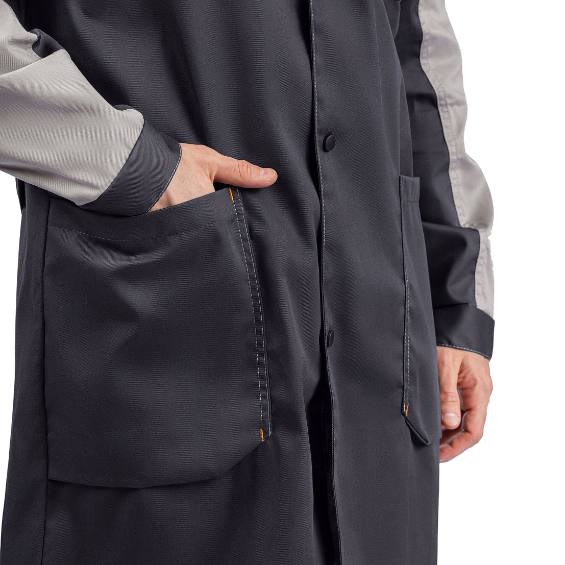 Халат ДОН, тк.смесовая, т-серый/св-серый/оранжевый, муж.