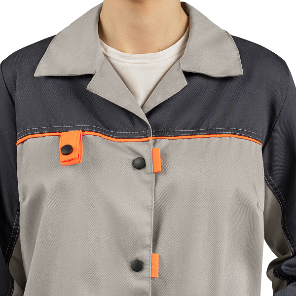 Халат ДОН, тк.смесовая, св-серый/т-серый/оранжевый, жен.