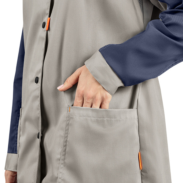 Халат ДОН, тк.смесовая, серый/т-синий/оранжевый, жен.