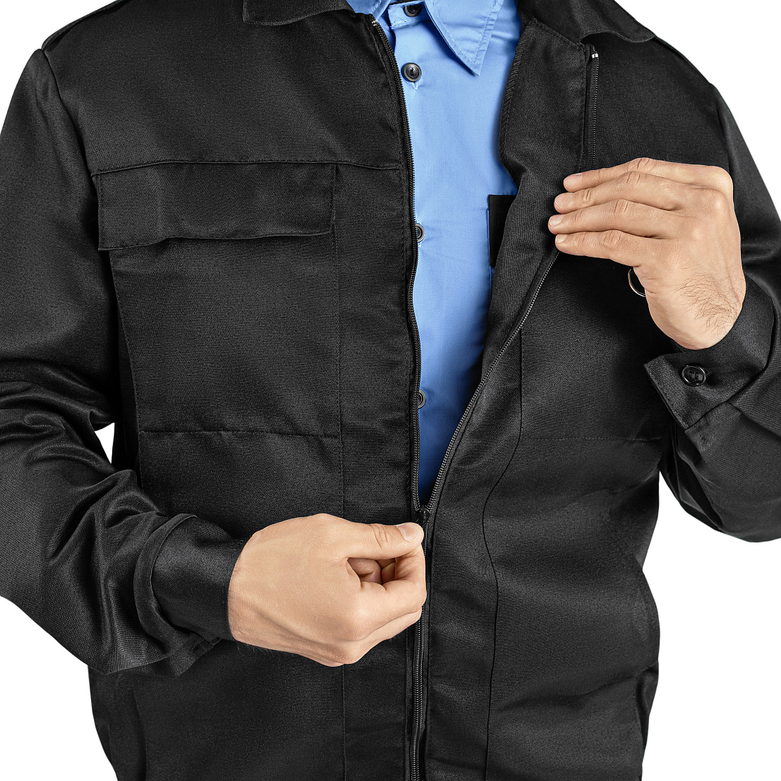 Костюм Охранник летний (куртка/брюки) черный, тк.смесовая, ВО, муж.