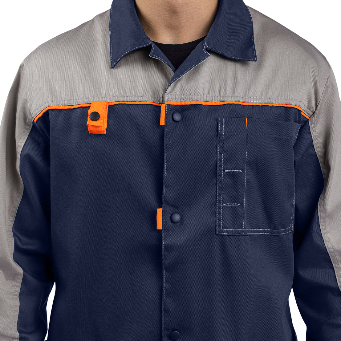 Халат ДОН, тк.смесовая, т-синий/серый/оранжевый, муж.