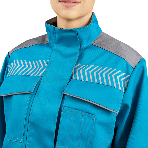 Костюм ЛЕНА (куртка/брюки) бирюза/серый, тк.смесовая, жен.