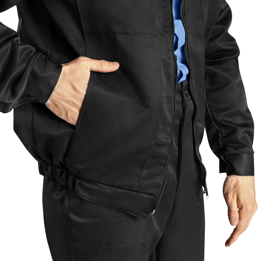 Костюм Охранник летний (куртка/брюки) черный, тк.смесовая, ВО, муж.