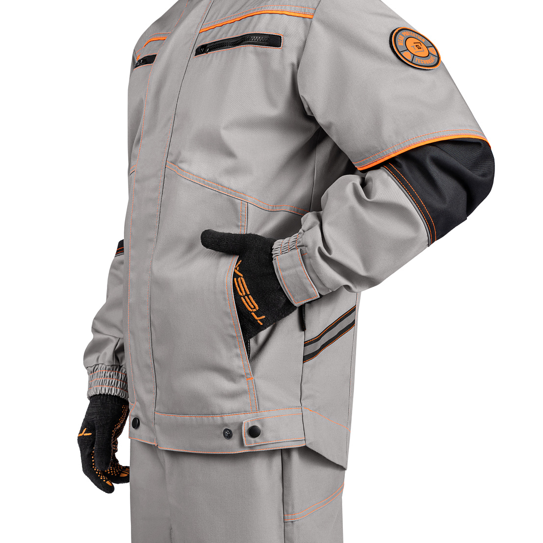 Костюм АРАКС (куртка/брюки) св-серый/черный/оранжевый,тк.смесовая, муж.