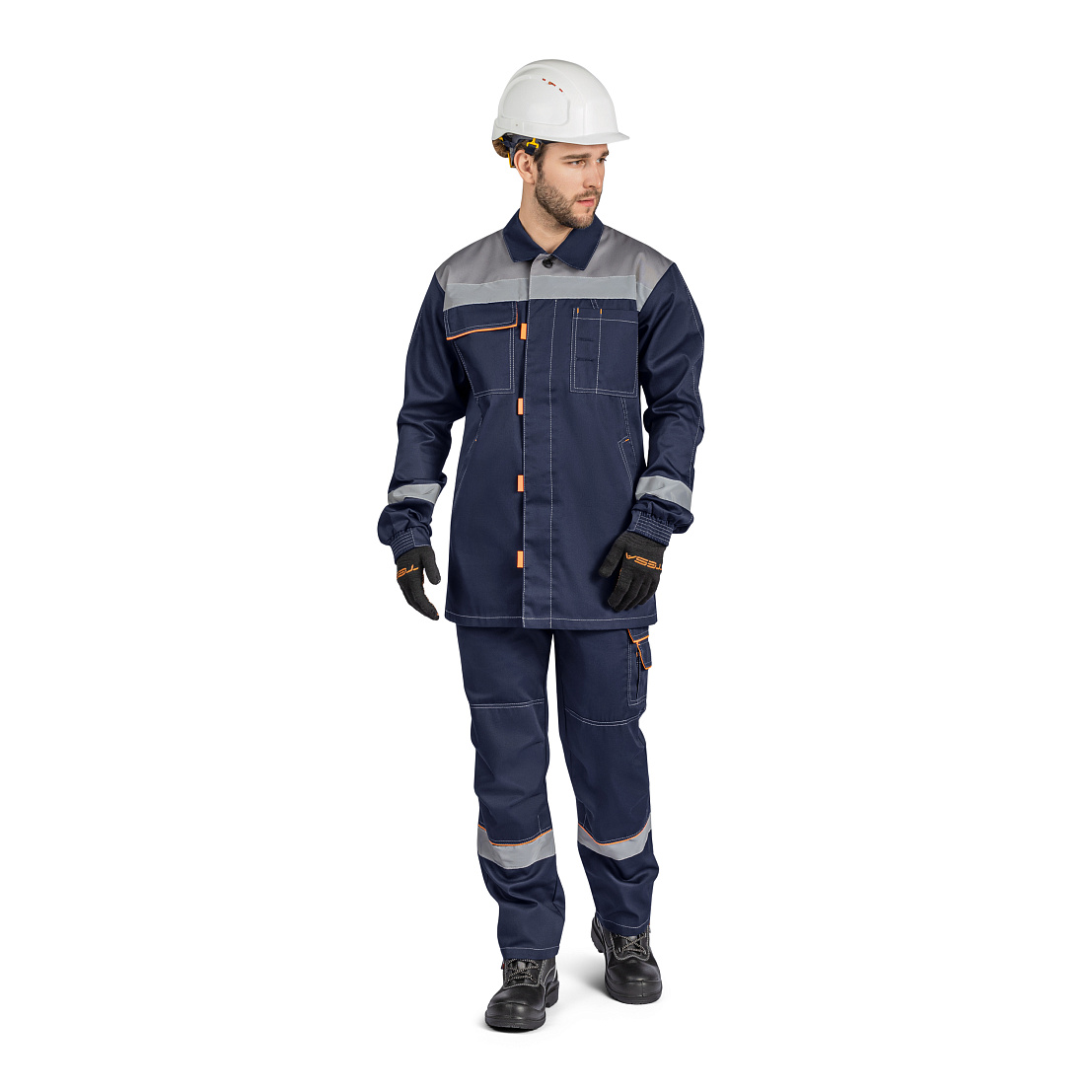 Костюм ДОН (куртка/брюки) т-синий/серый/оранжевый, тк.смесовая, муж.