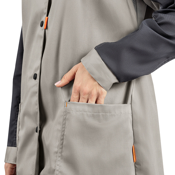 Халат ДОН, тк.смесовая, св-серый/т-серый/оранжевый, жен.