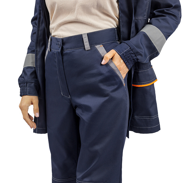 Костюм ДОН (куртка/брюки) т-синий/серый/оранжевый, тк.смесовая, жен.