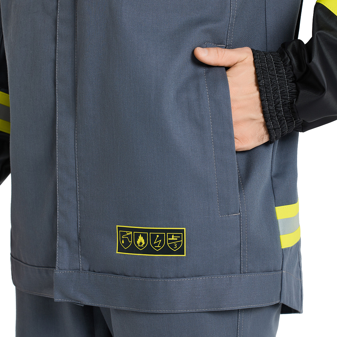 Костюм МастОйл (куртка/брюки) 1кл.защиты, серый/чёрный, тк.смесовая, муж. 