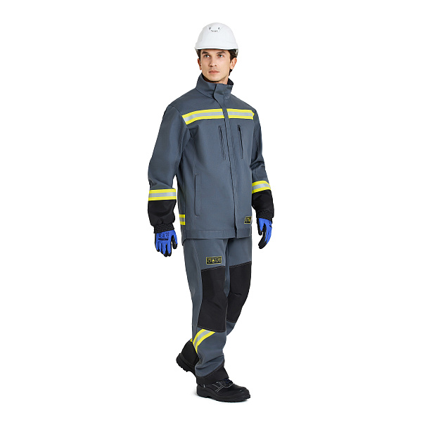 Костюм МастОйл (куртка/брюки) 1кл.защиты, серый/чёрный, тк.смесовая, муж. 