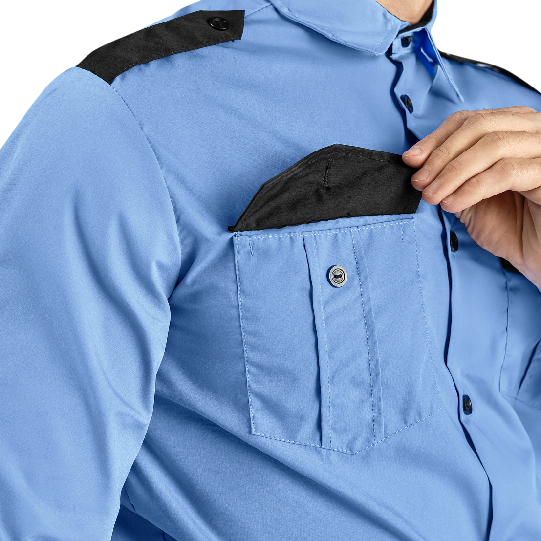 Рубашка охранника с длинным рукавом, синий, 65%па, 35%хлопок, муж.