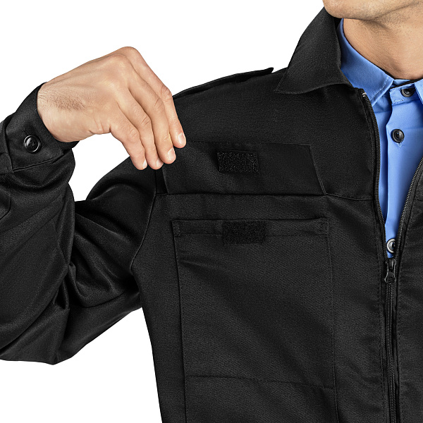 Костюм Охранник летний (куртка/брюки) черный, тк.смесовая, ВО, муж.